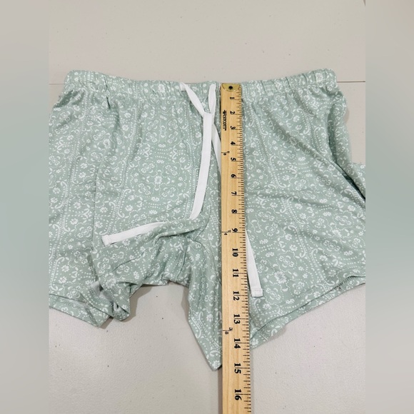 Lucky Brand 2 Pc PJ Pajama Set Women's GreenWhite PAISLEY Sleep Shorts Sz M Soft - Picture 7 of 9